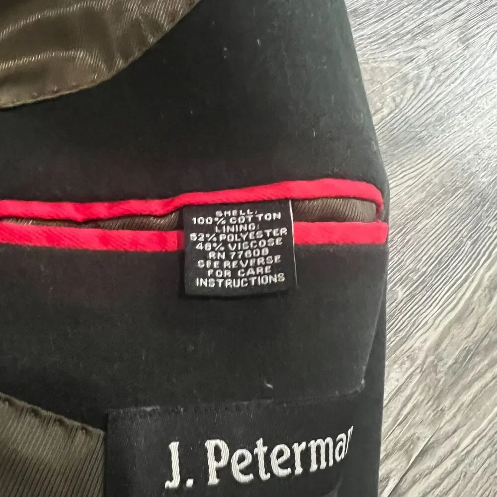 J Peterman Green Velvet Overcoat 52 XL Duca Visconti Italy